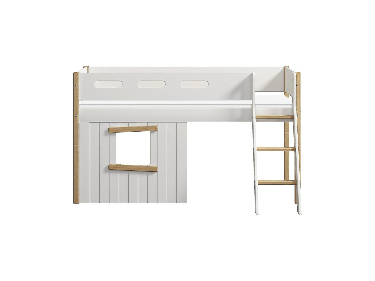 FLEXA Nor Mid-high bed, slanted ladder & Treehouse Bed Fronts, oak frame-Little Nordic