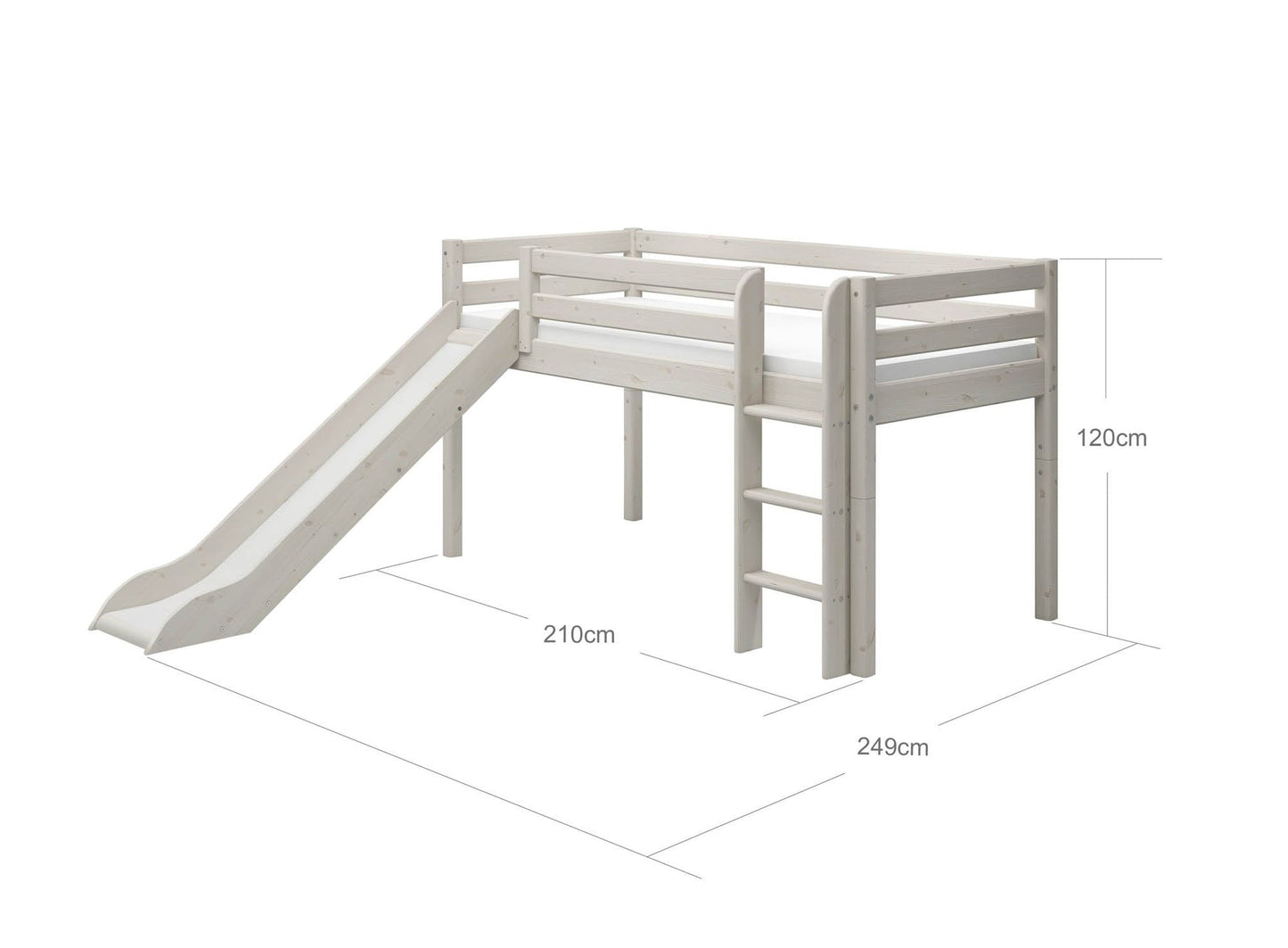 FLEXA Classic Mid-high bed with straight ladder and slide-Little Nordic