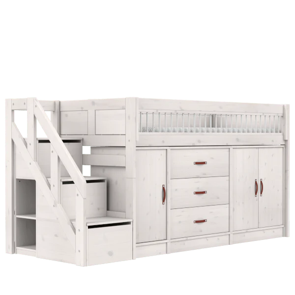 Lifetime Kidsrooms ALL-IN-ONE Mid Sleeper Bed with stepladder, Pine, 90x200 cm