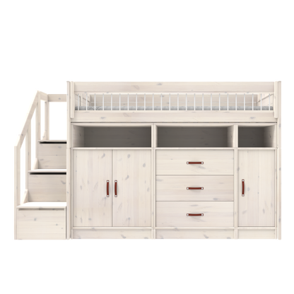 ALL-IN-ONE low loft bed with stepladder 152 cm-Little Nordic