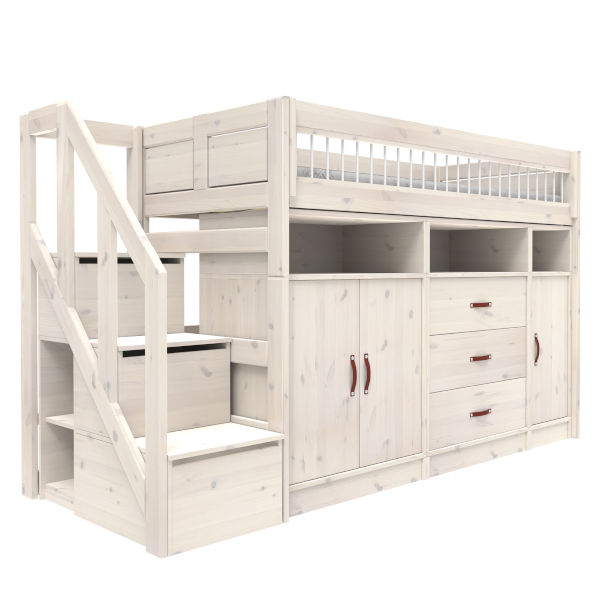 ALL-IN-ONE low loft bed with stepladder 152 cm-Little Nordic