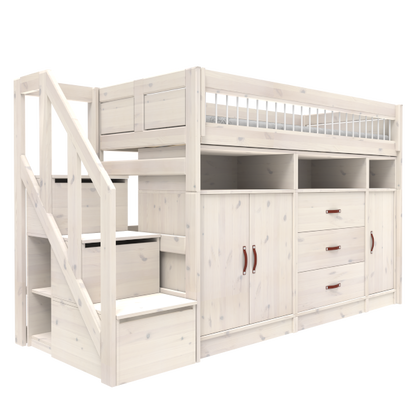 ALL-IN-ONE low loft bed with stepladder 152 cm-Little Nordic