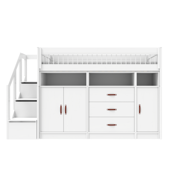 ALL-IN-ONE low loft bed with stepladder 152 cm-Little Nordic