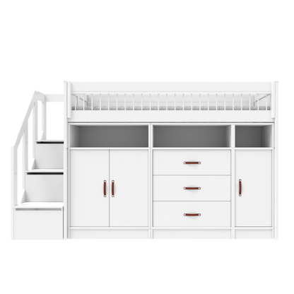 ALL-IN-ONE low loft bed with stepladder 152 cm-Little Nordic