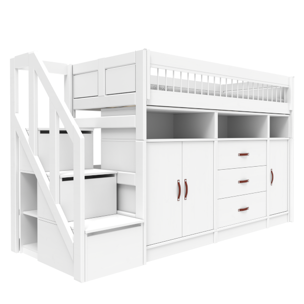 ALL-IN-ONE low loft bed with stepladder 152 cm-Little Nordic