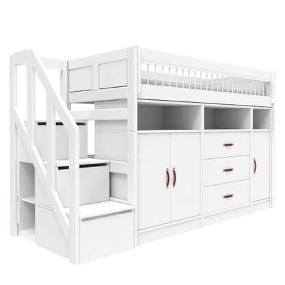 ALL-IN-ONE low loft bed with stepladder 152 cm-Little Nordic