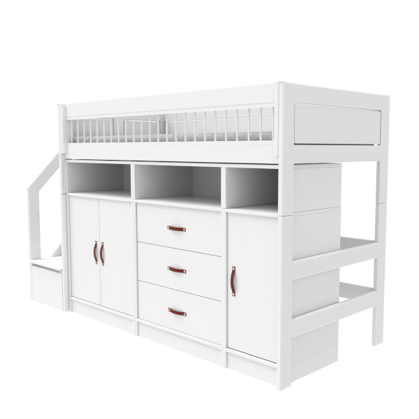ALL-IN-ONE low loft bed with stepladder 152 cm-Little Nordic