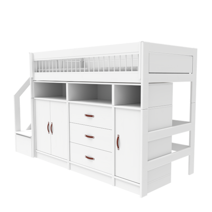 ALL-IN-ONE low loft bed with stepladder 152 cm-Little Nordic