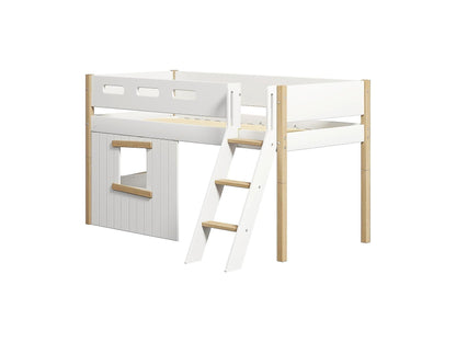 FLEXA Nor Mid-high bed, slanted ladder & Treehouse Bed Fronts, oak frame-Little Nordic