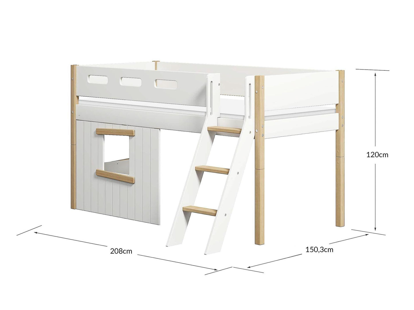 FLEXA Nor Mid-high bed, slanted ladder & Treehouse Bed Fronts, oak frame-Little Nordic