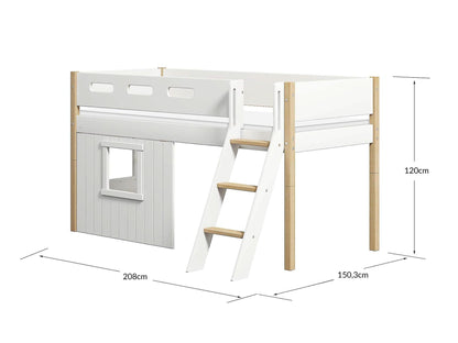 FLEXA Nor Mid-high bed, slanting ladder & Treehouse Bed Fronts, white frame-Little Nordic