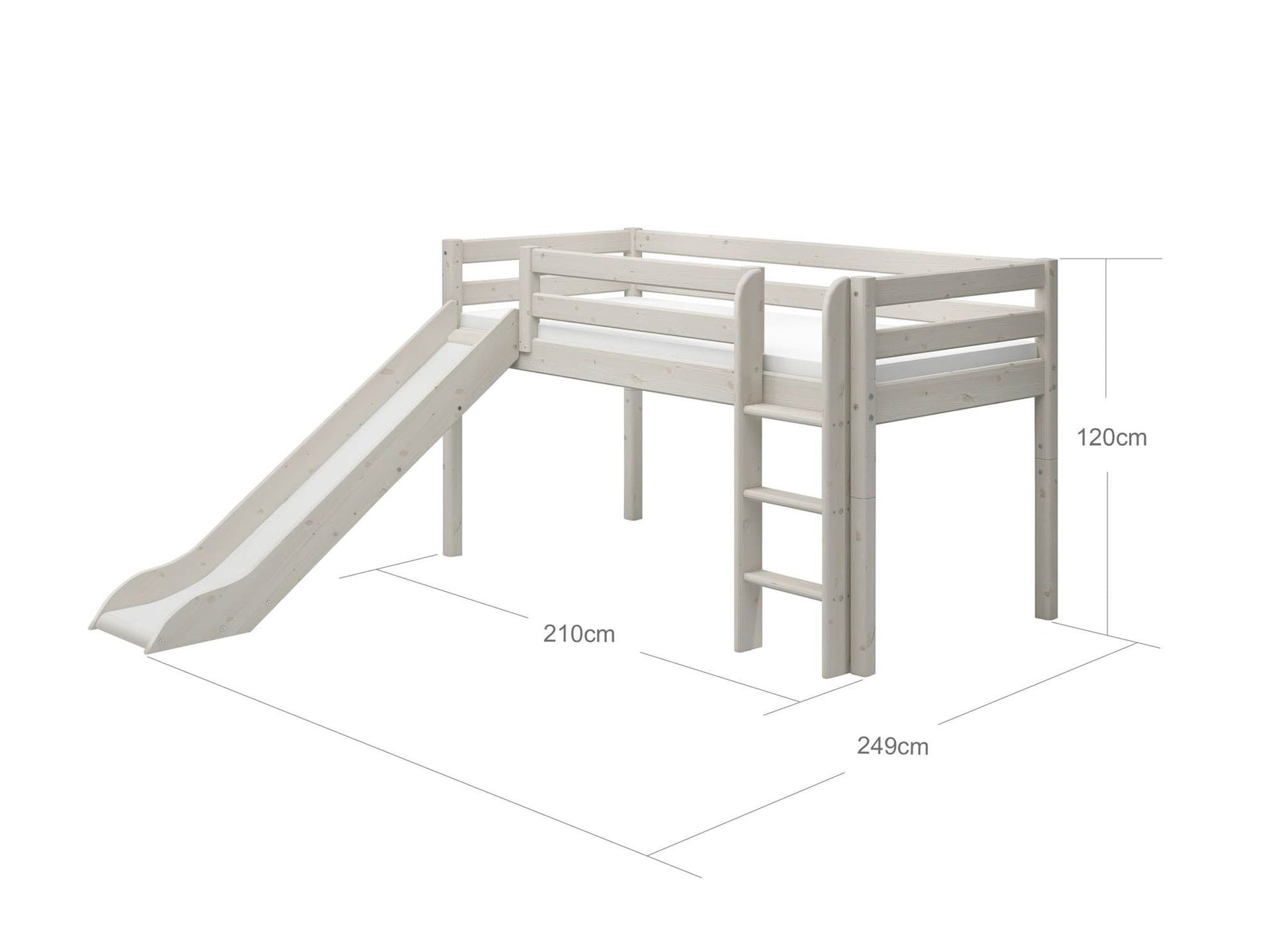 FLEXA Classic Mid-high bed with straight ladder and slide-Little Nordic