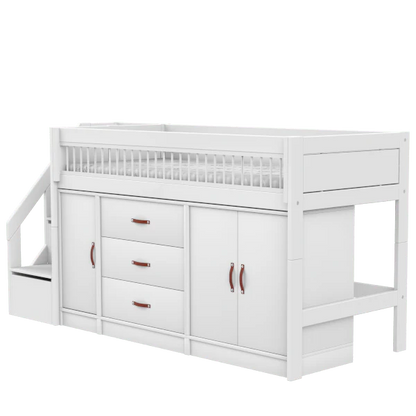Lifetime Kidsrooms ALL-IN-ONE Mid Sleeper Bed with stepladder, Pine, 90x200 cm